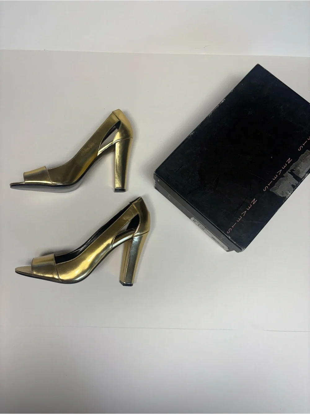 Steven By Steve Madden Gold Patent Open-Toe Heels